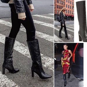 PAIGE Carmen Croc Embossed Knee High Leather Boots